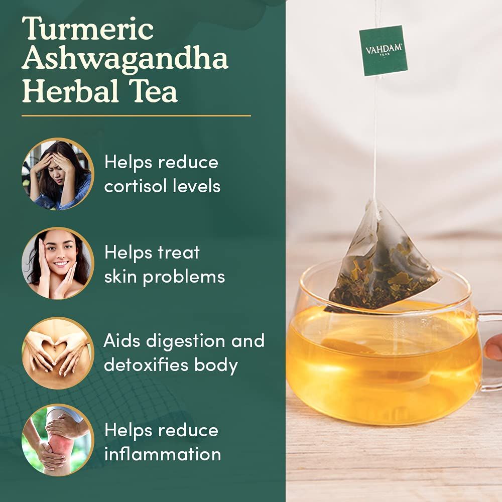 Vahdam Organic Turmeric + Aswagandha Herbal Tea Image