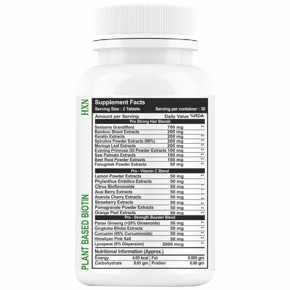 HXN Plant Based Biotin For Hair Growth Supplement Tablets Image