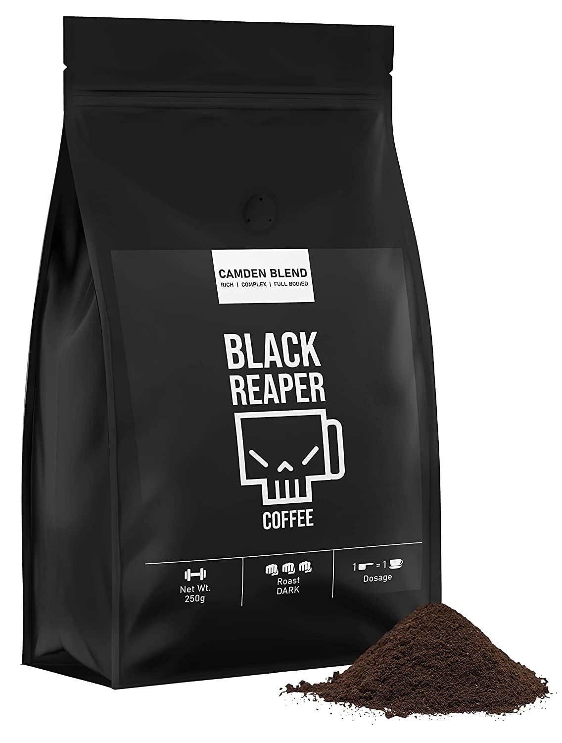 Black Reaper Camden Blend Dark Roast Freshly Ground Coffee Beans Powder Strong Image