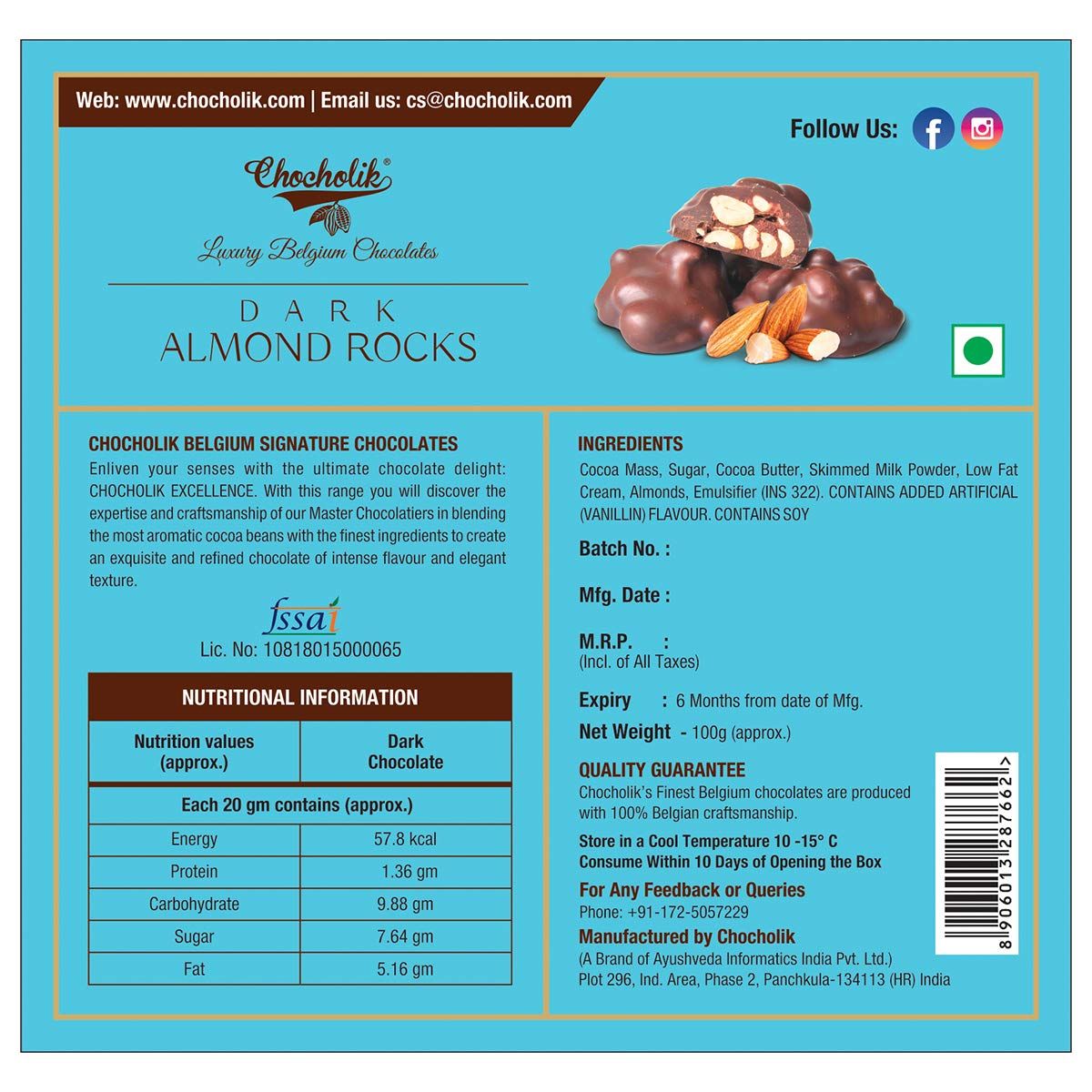 Chocholik Belgium Dark Almond Rocks Finest Chocolate Gift Image