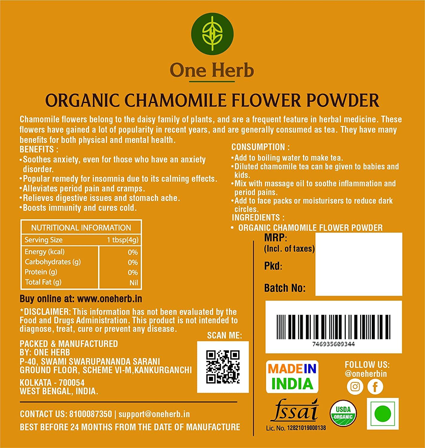 One Herb Organic Chamomile Flower Powder Image