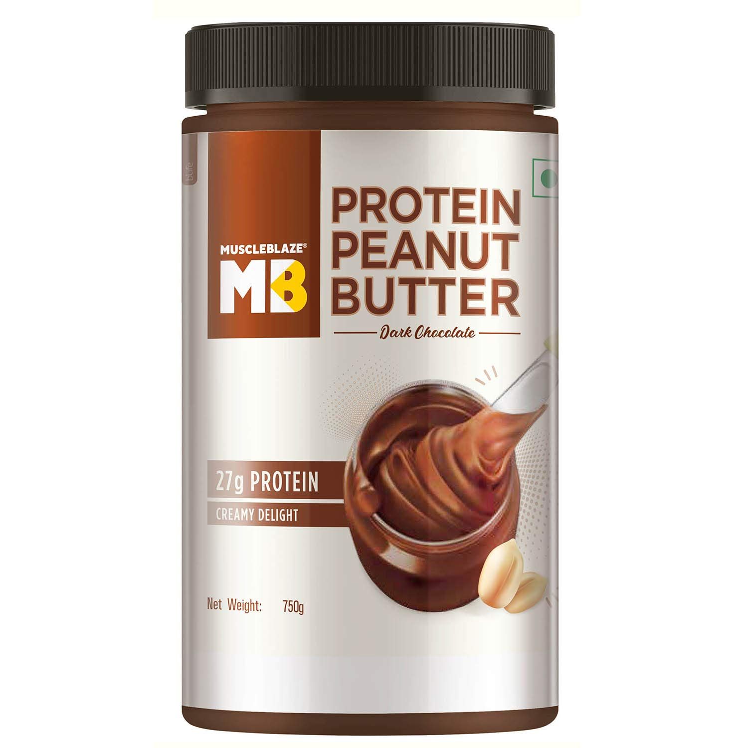 MuscleBlaze High Protein Peanut Butter, Creamy, 27% Protein, Dark Chocolate Image