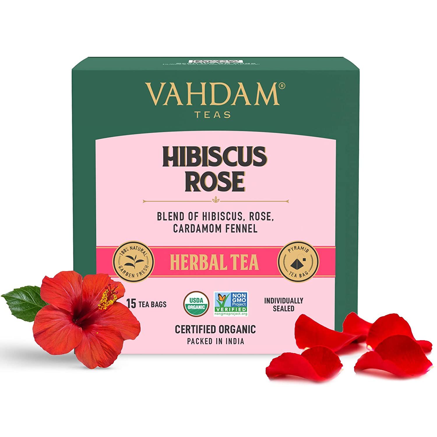 Vahdam Hibiscus Rose Herbal Tea Image