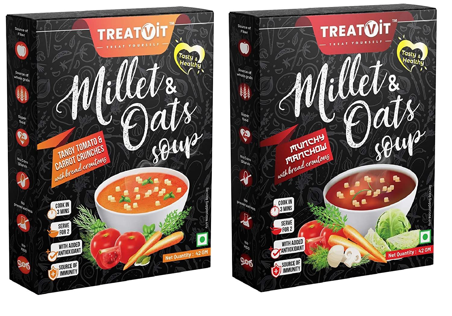 Treatvit Millet & Oats Tangy Tomato & Carrot Crunches Soup with Bread Croutons Image