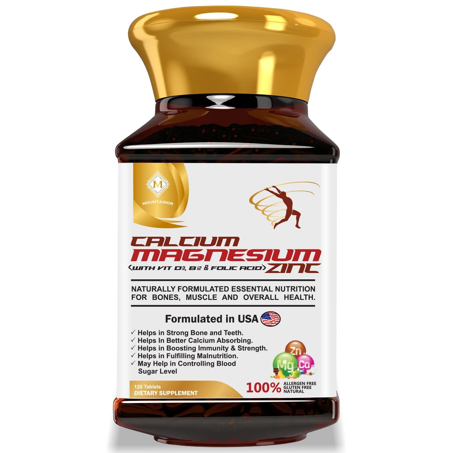 Mountainor Organic Calcium Magnesium Zinc Vitamin D3 & B12 Tablets Image