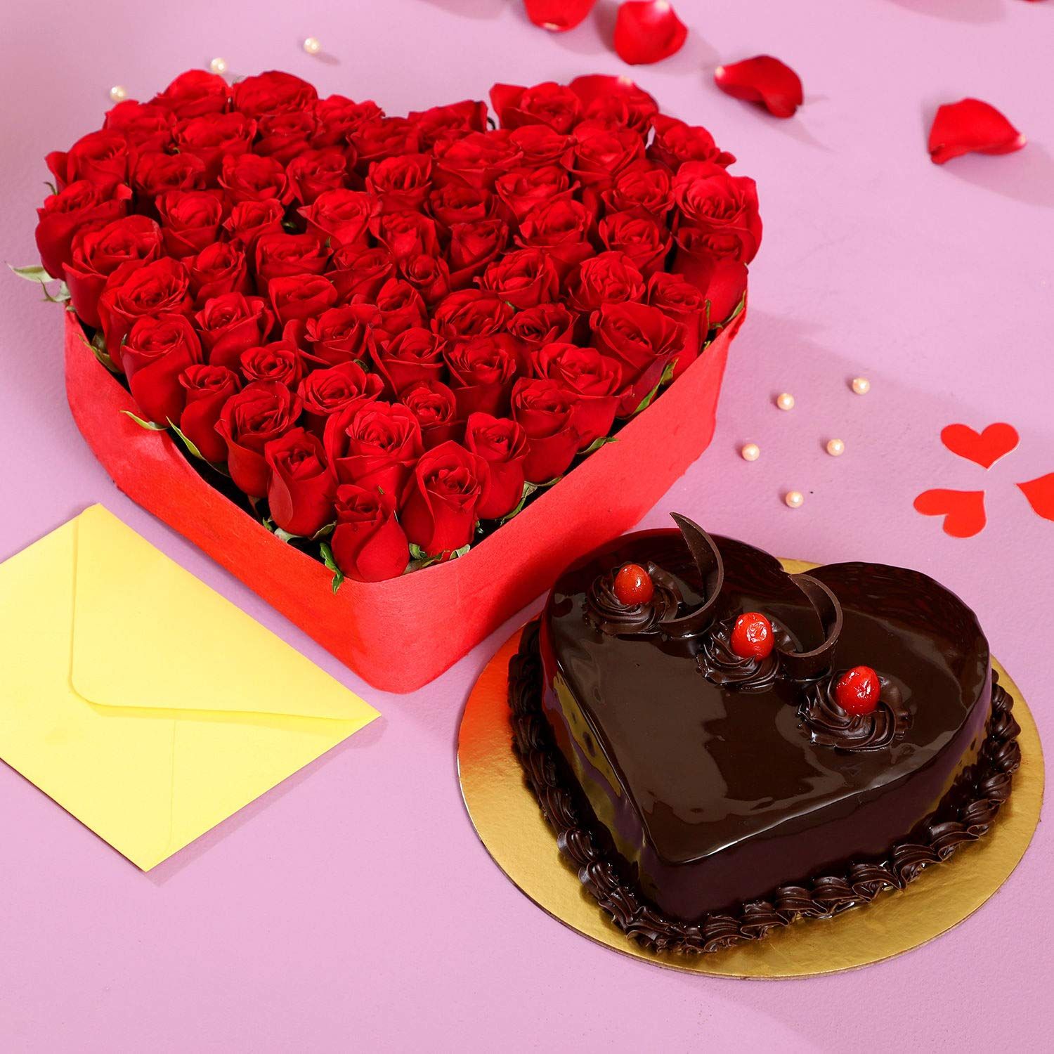 Ferns N Petals Romantic Roses & Truffle Cake Image
