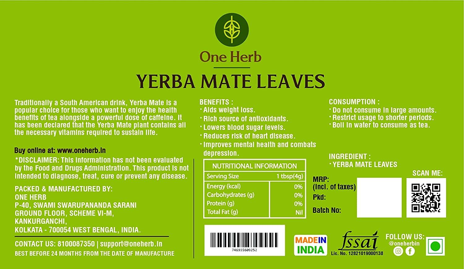 One Herb Yerba Mate Tea Image