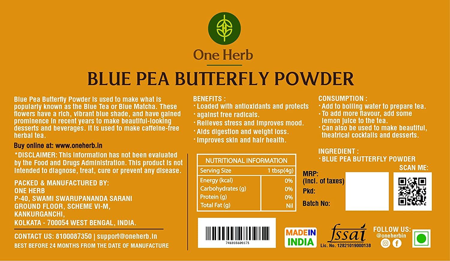One Herb Blue Pea Tea Butterfly Powder Image