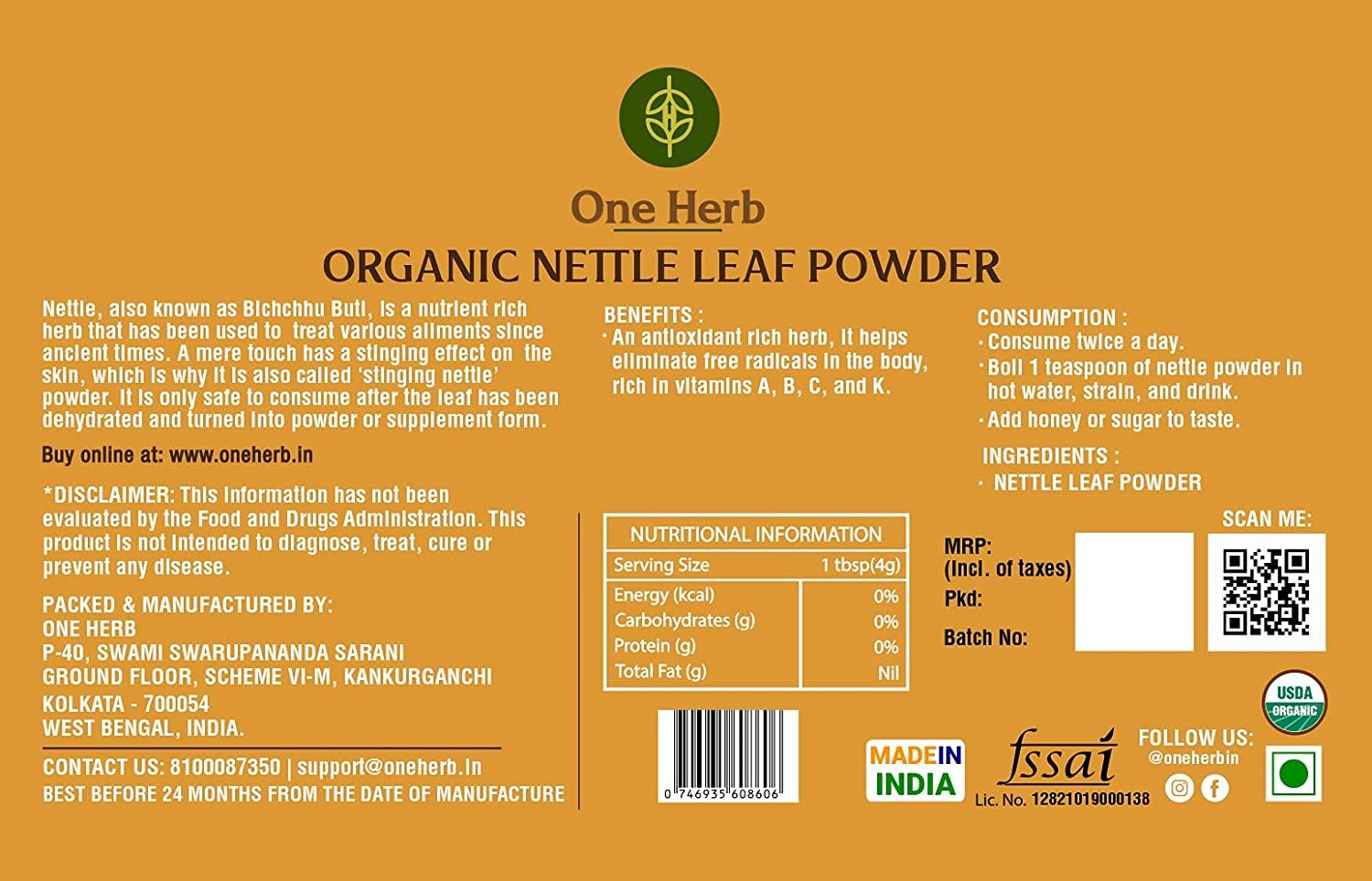 One Herb Organic Nettle Leaves Powder Image