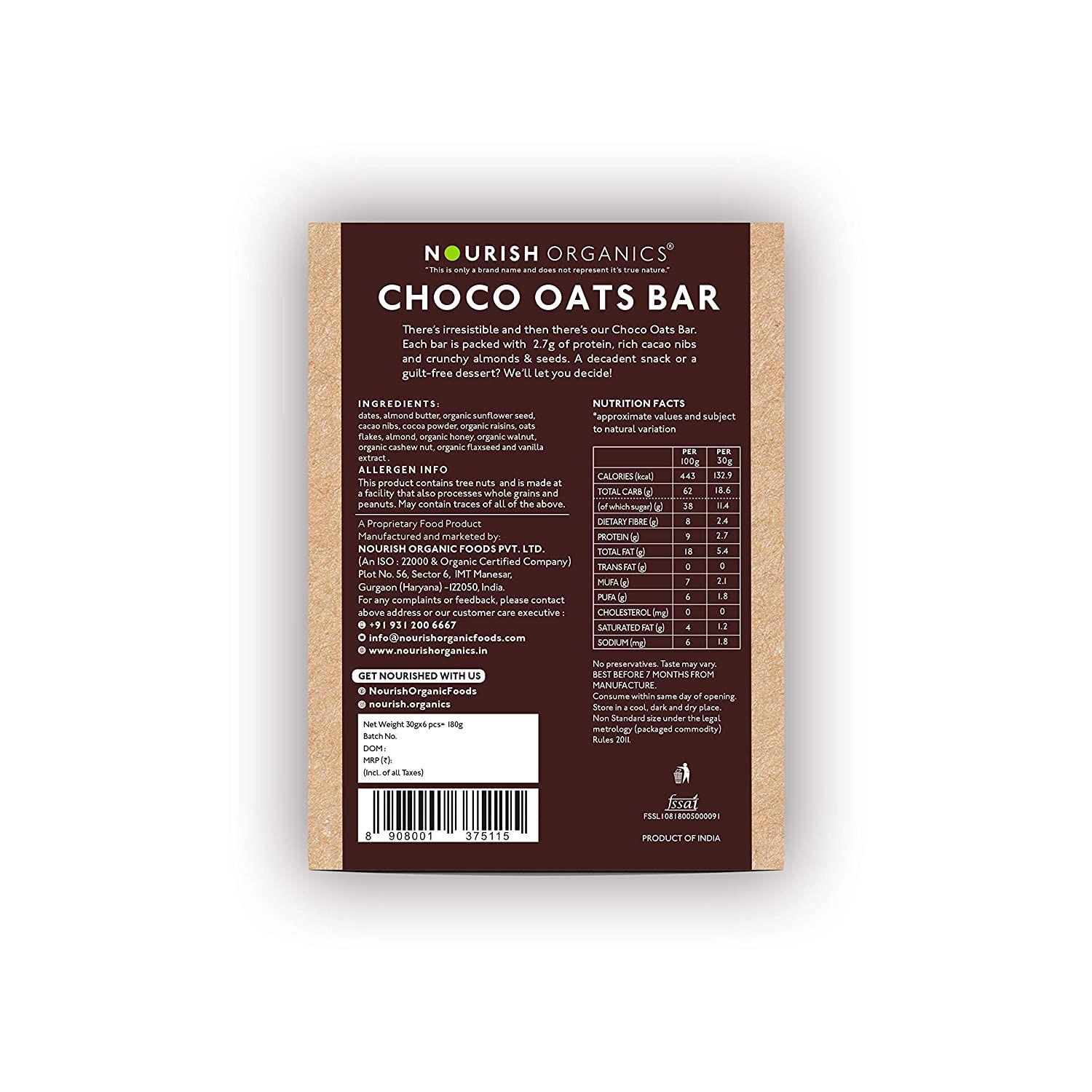 Nourish Organics Choco Oats Bar Image