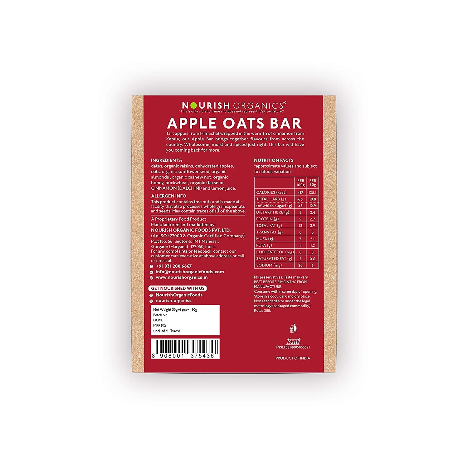 Nourish Organics Apple Oats Bar Image