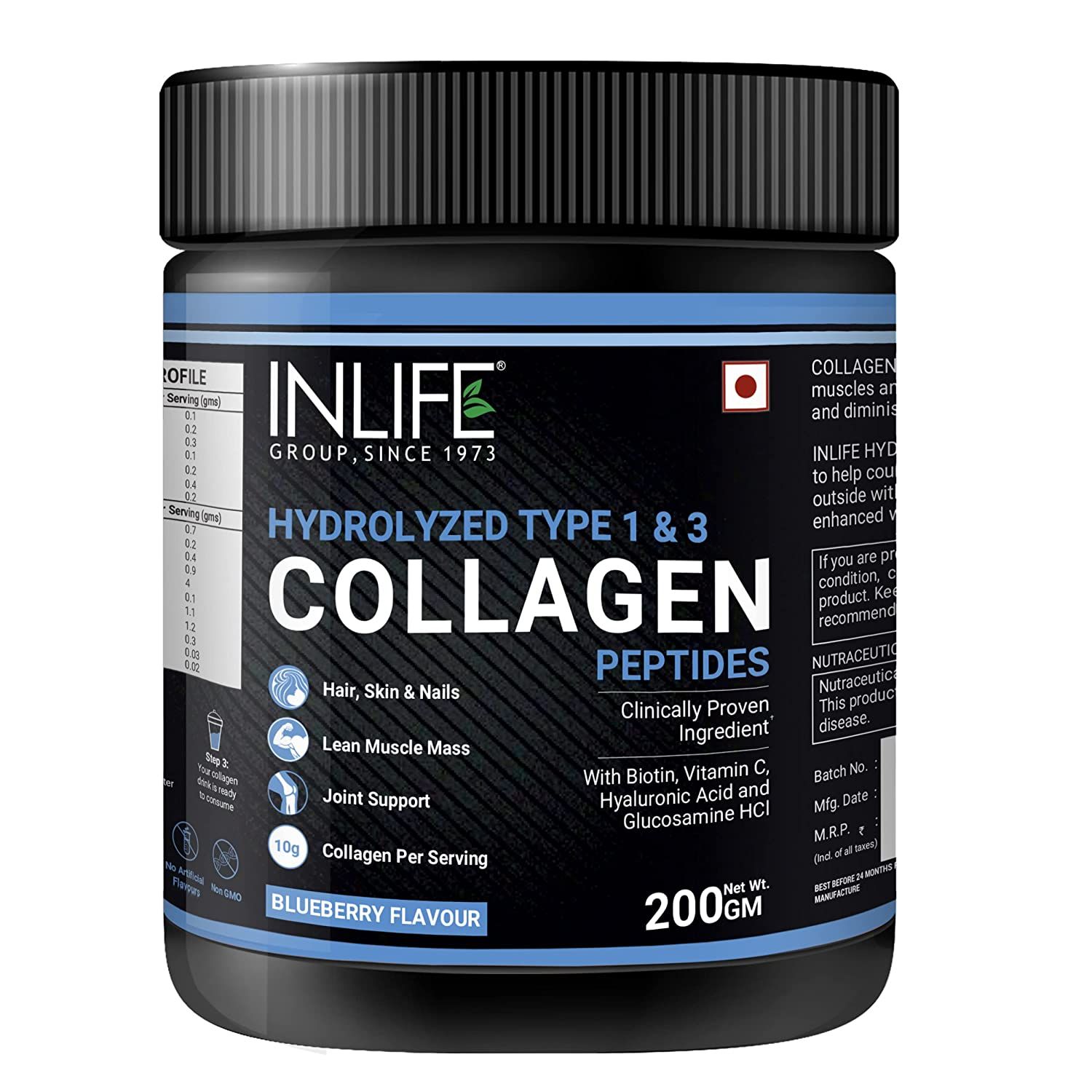 Inlife Hydrolyzed Collagen Peptides Powder Blueberry Flavour Image