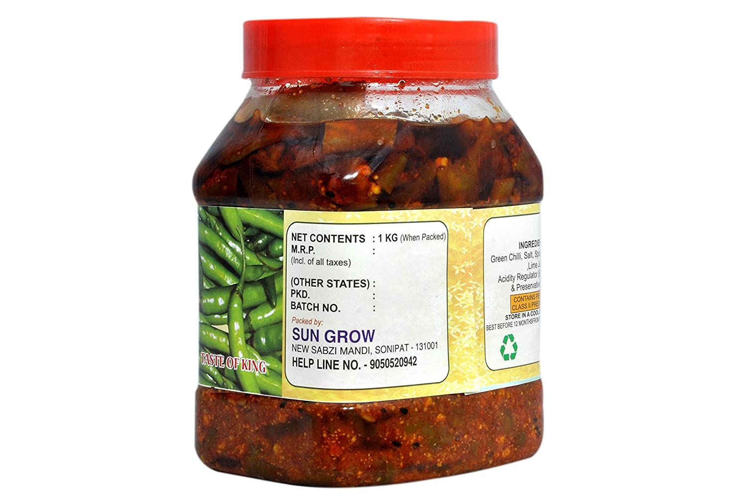 Sun Grow Home Made Natural Gujarati Green Chilli Pickle Image