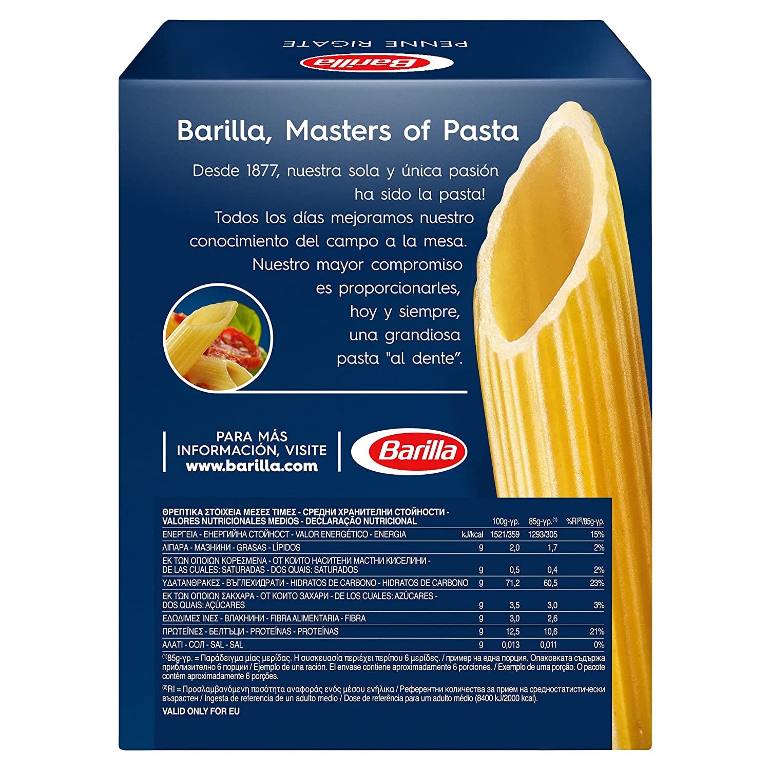 Barilla Pasta Penne Rigate Durum Wheat Image