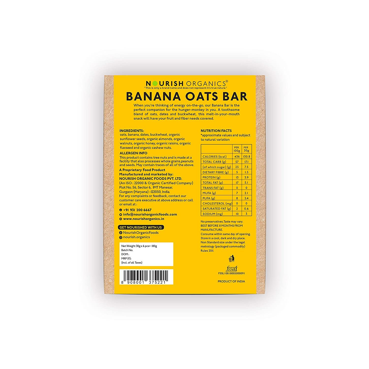 Nourish Organic Banana Oats Bar Image