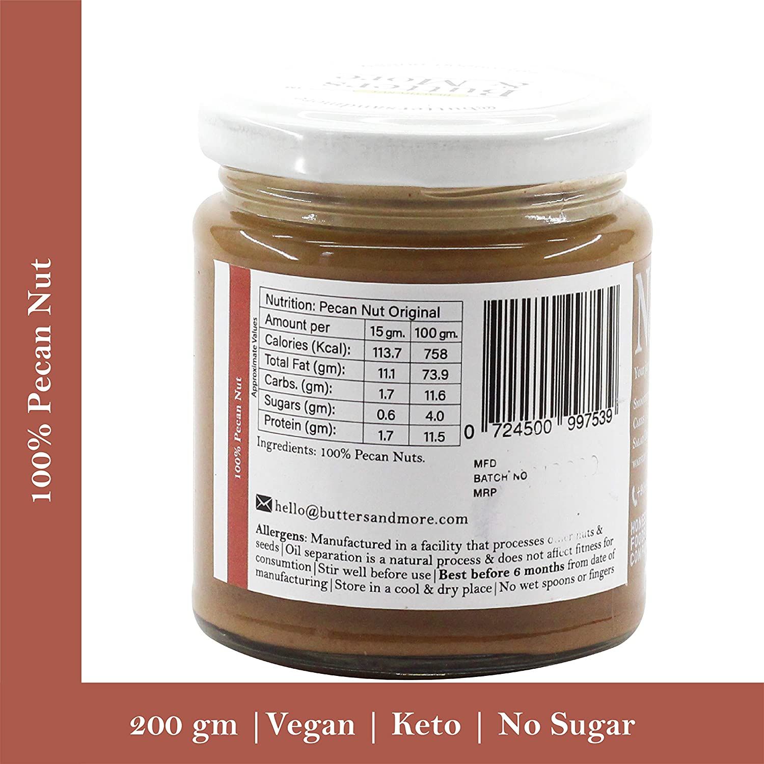 Butters & More Vegan Natural Pecan Nut Butter Image