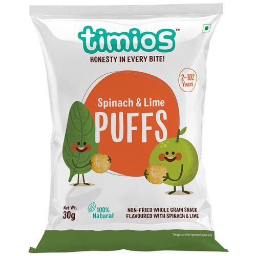 Timios Snacks Puffs, Spinach & Lime Image