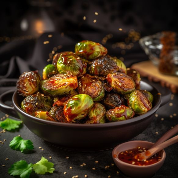 Air Fryer Brussels Sprouts with Sweet and Spicy Glaze