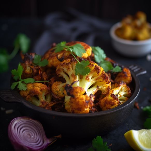 Baked Tandoori Cauliflower with Spiced Potatoes and Onions