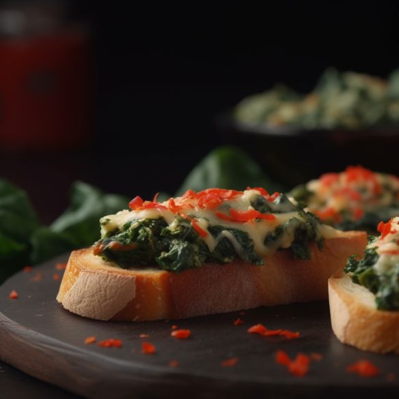 Cheesy Spinach Bruschetta With Red Bell Pepper Sauce