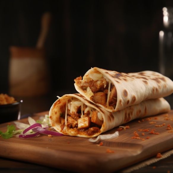 Chinese Style Paneer Kathi Roll with Pickled Onions