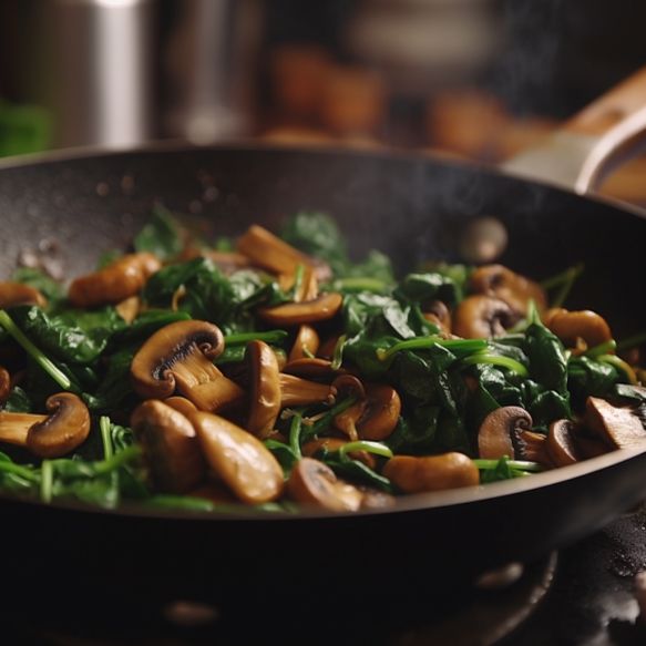 Golden Onion Stir-Fried Mushrooms & Spinach