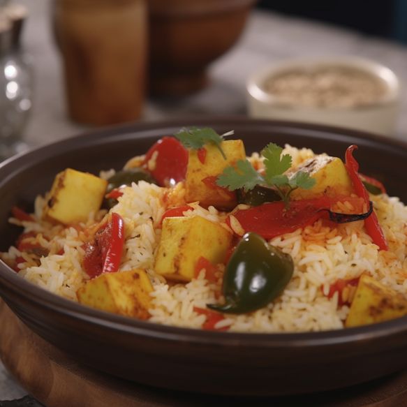 Lemon Pickle Rice With Paneer And Mixed Capsicums
