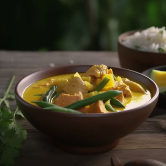Lighter Coconut Fish Curry with Green Beans and Mango