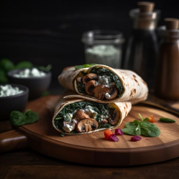 Mumbai Mushroom and Spinach Wraps with Minted Yogurt Relish