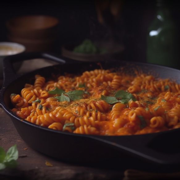One Pan Veggie Pasta with Roasted Red Pepper Sauce