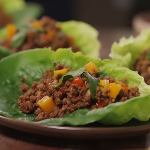 Spicy Beef Lettuce Wraps with Mango Drizzle