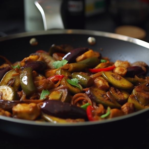 Spicy Brinjal and Banana Pepper Stir-Fry