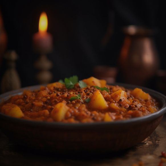 Spicy Potato and Urad Dal Wadi Curry