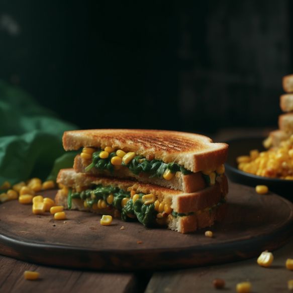 Spinach And Corn Grilled Sandwich With Savory Spread