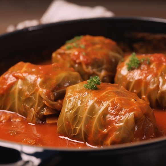 Stuffed Cabbage Rolls in Spicy Tomato Gravy