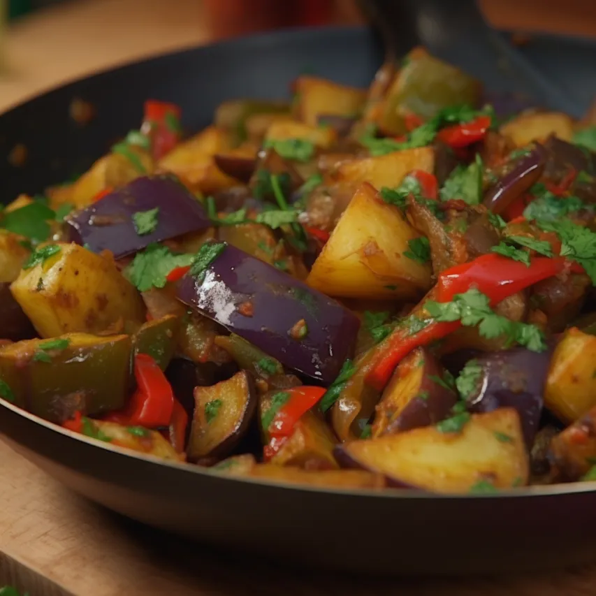 Spicy Eggplant, Potato, and Pepper Stir-Fry 