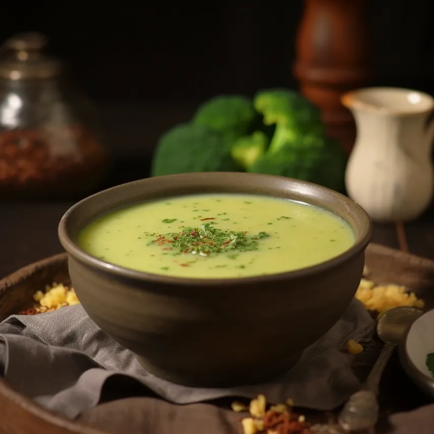 Italian Style Broccoli Cauliflower Soup with Spicy Flavors