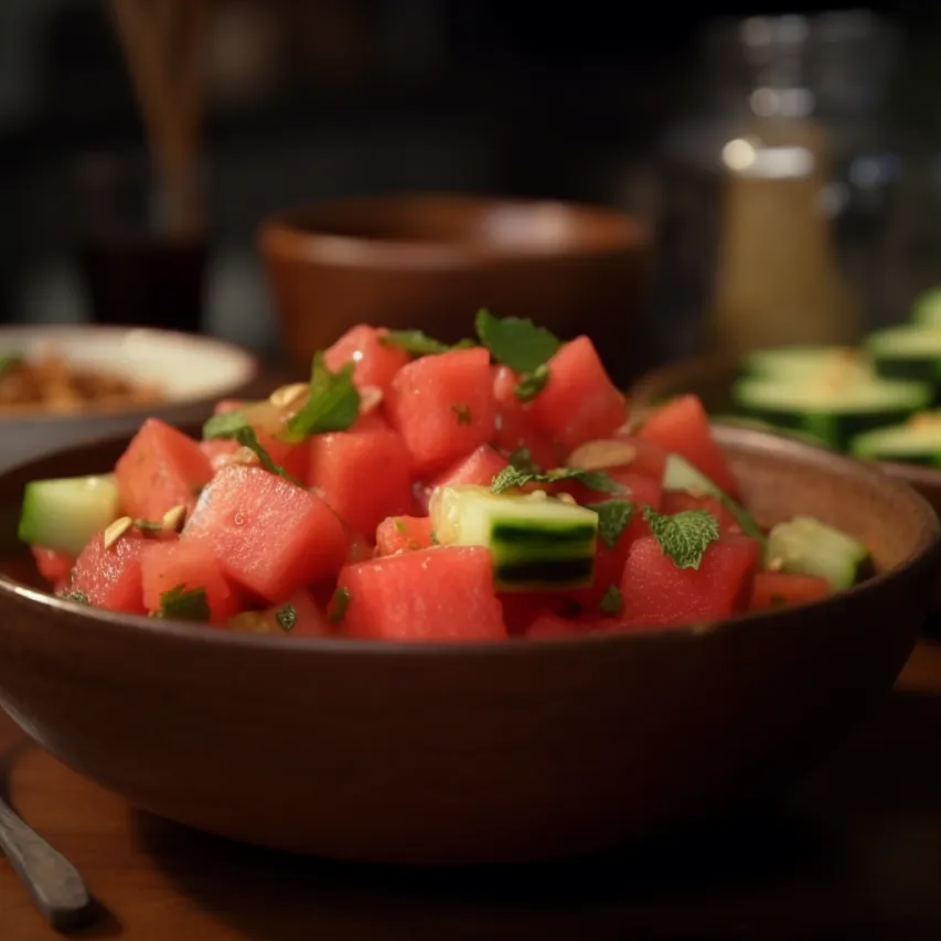 Refreshing Watermelon and Cucumber Salad with Soy Dressing 
