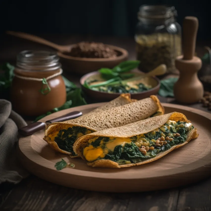 Foxtail Millet and Lentil Crepes with Spinach