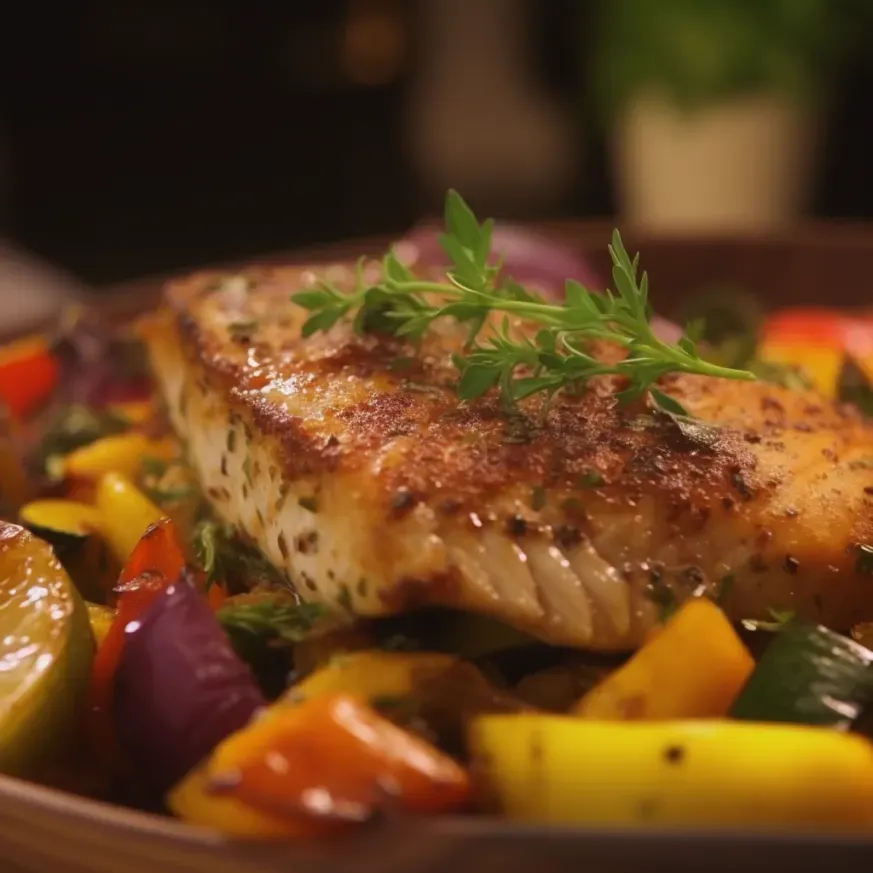 Lemon Herb Grilled Fish with Sauted Vegetables 