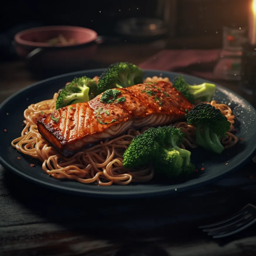 Spicy Grilled Salmon With Broccoli Noodles